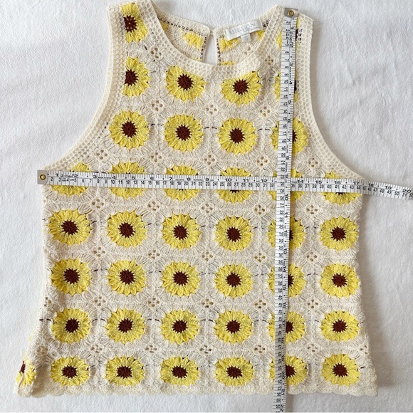 Rebellion Again Crochet Tank Sunflowers Cream Yellow Small Boho Festival Granny - Picture 14 of 16